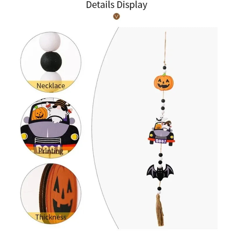 Halloween Wooden Bead Gnome Pumpkin Ghost Hanging Ornament Halloween Hanging Ornament Axl