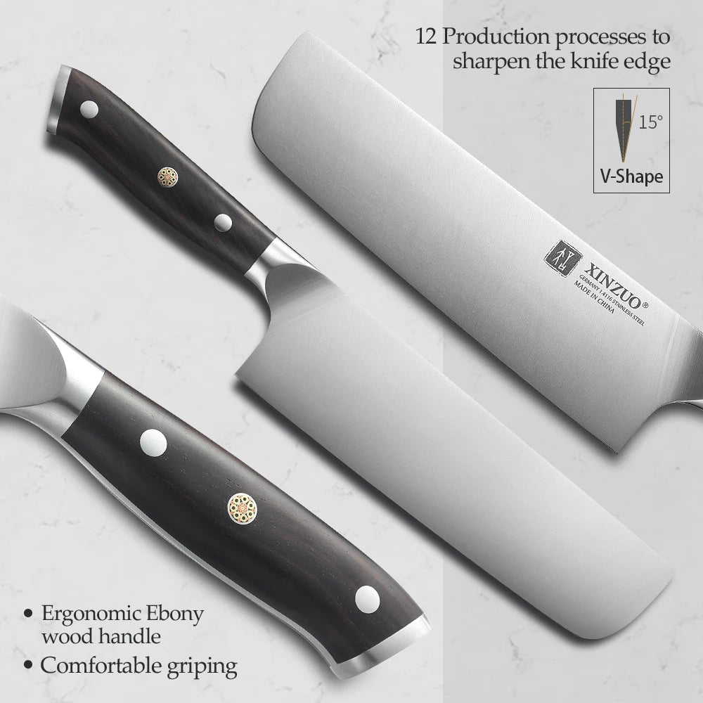 XINZUO 7.28" Nakiri Knife – German Steel & Ebony Wood Handle Nakiri Kitchen Knife Axl