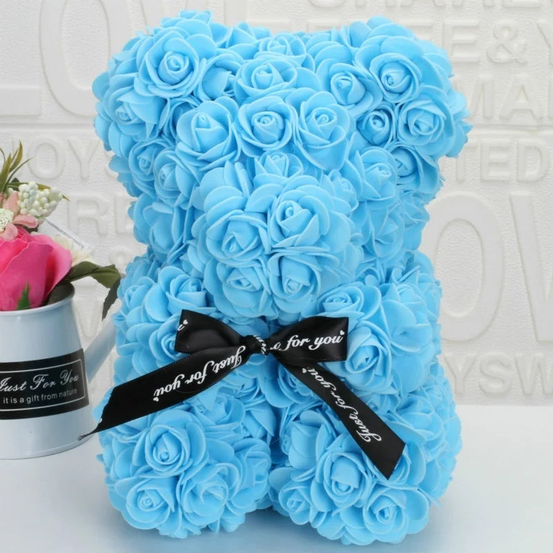Rose Bear Foam Flower Bear Gift – 20cm Eternal Rose Bear Decorative Rose Bear Axl Blue