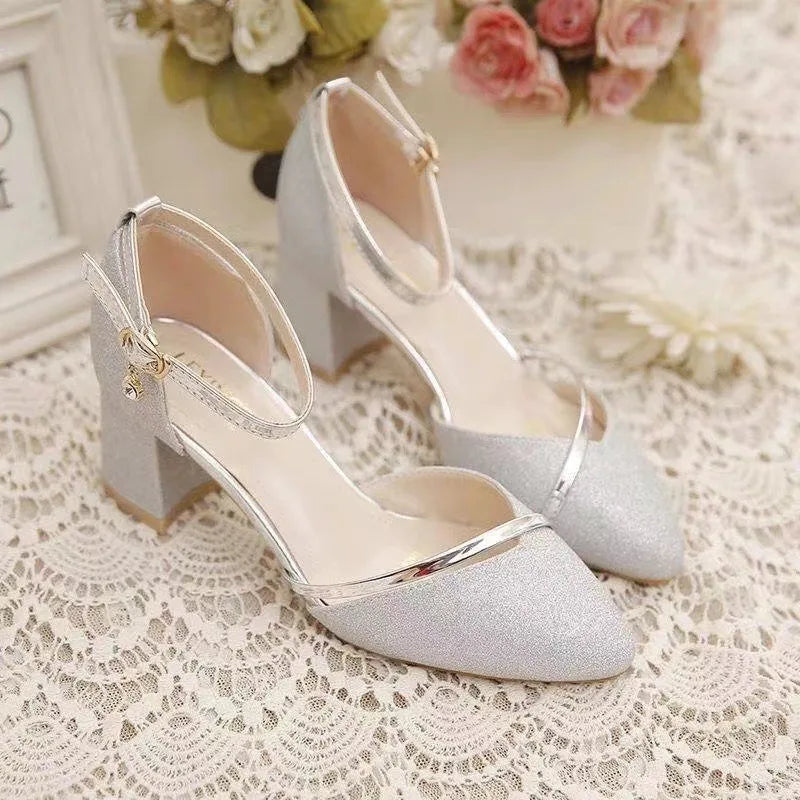 Women's Square Heel Pointed Toe Slip-On Pumps | Party Shoes Women's Heeled Pumps Axl Silver 36