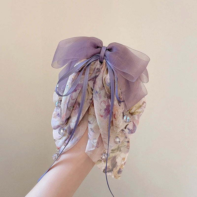 Floral Bow Bead Shark Clip – French Elegant Hair Claw Hair Claw Clip Axl Purple