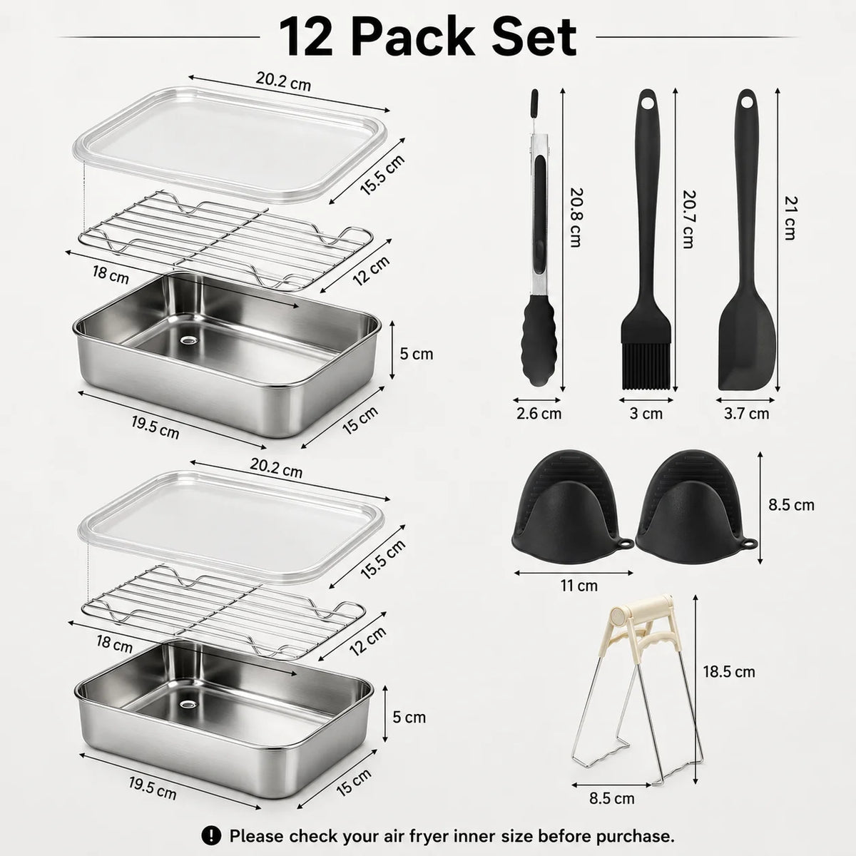 Dual Zone Air Fryer Stainless Steel Baking Pan & Rack Set Air Fryer Accessory Set Axl 12 Pack Set
