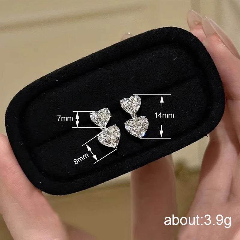 Huitan Double Heart CZ Drop Earrings – Women's Dangle Jewelry Drop Earrings Axl