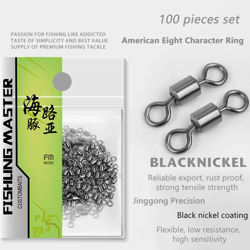 100 Pcs Stainless Steel Rolling Fishing Swivels | Line Connector Fishing Swivels Axl