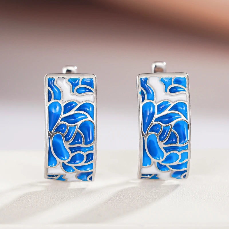 Huitan Blue Flower Hoop Earrings – Women's Silver Jewelry Hoop Earrings Axl
