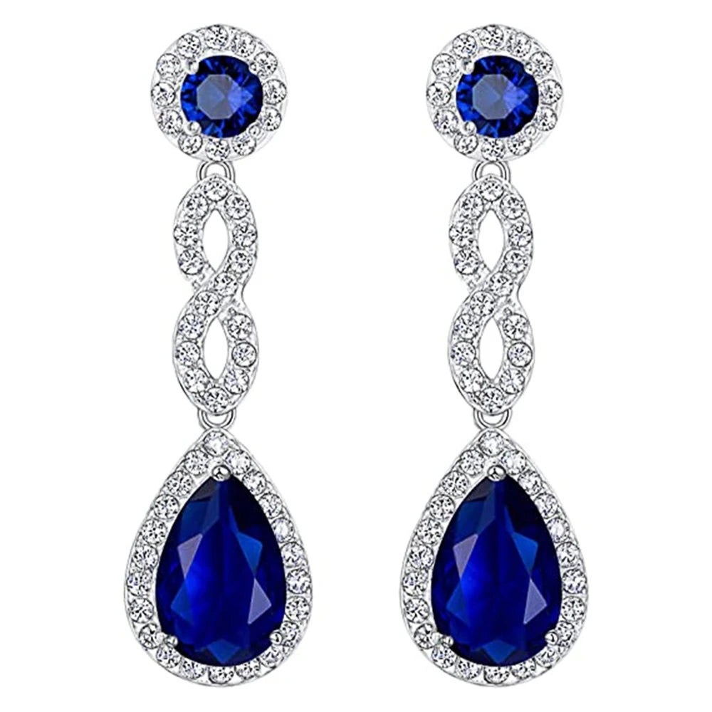 Huitan Blue CZ Dangle Earrings – Bridal Wedding Jewelry Dangle Earrings Axl E1953