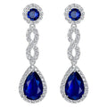 Huitan Blue CZ Dangle Earrings – Bridal Wedding Jewelry Dangle Earrings Axl E1953