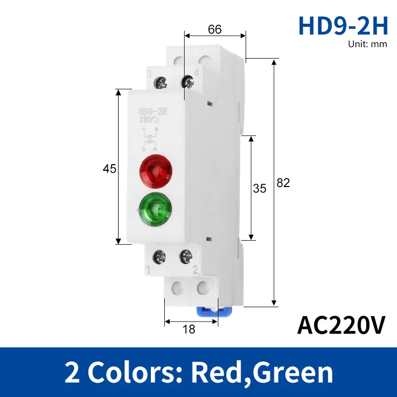 HD9 DIN Rail LED Signal Indicator Light 9mm 18mm 220V – 4 Colors LED Indicator Light Axl 2H-Red-Green
