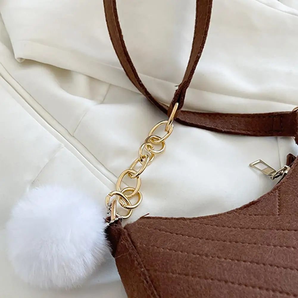 Mini Felt Shoulder Bag – Pom-Pom Saddle Handbag for Women Mini Shoulder Bag Axl