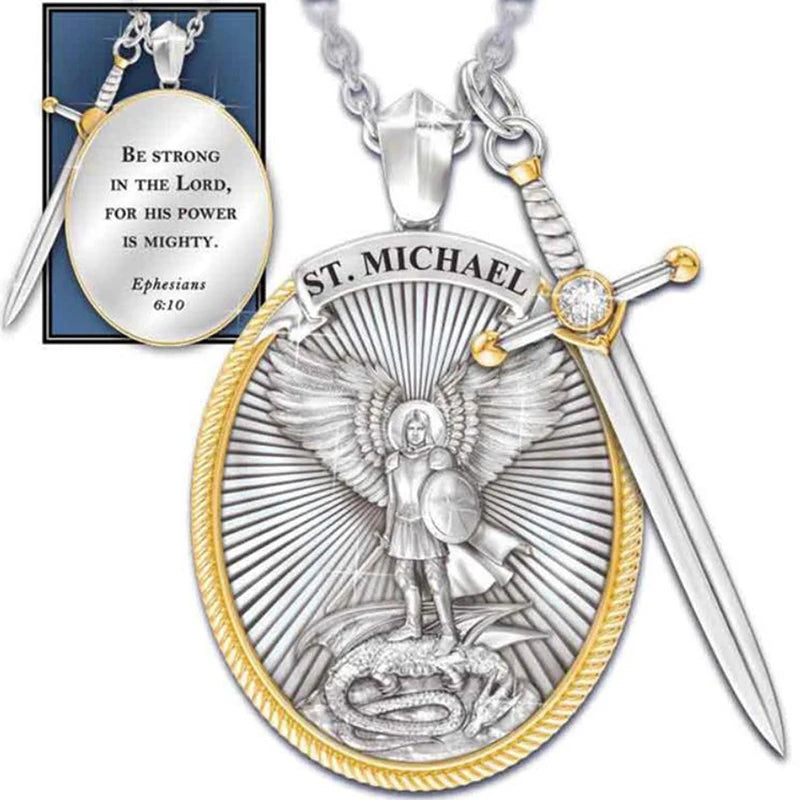 St. Michael Archangel Patron Saint Pendant Necklace – Zinc Alloy Religious Pendant Necklace Axl