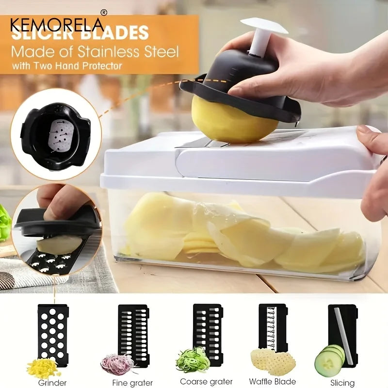 KEMORELA 22-in-1 Vegetable Cutter, Grater & Slicer with Container Vegetable Cutter Set Axl