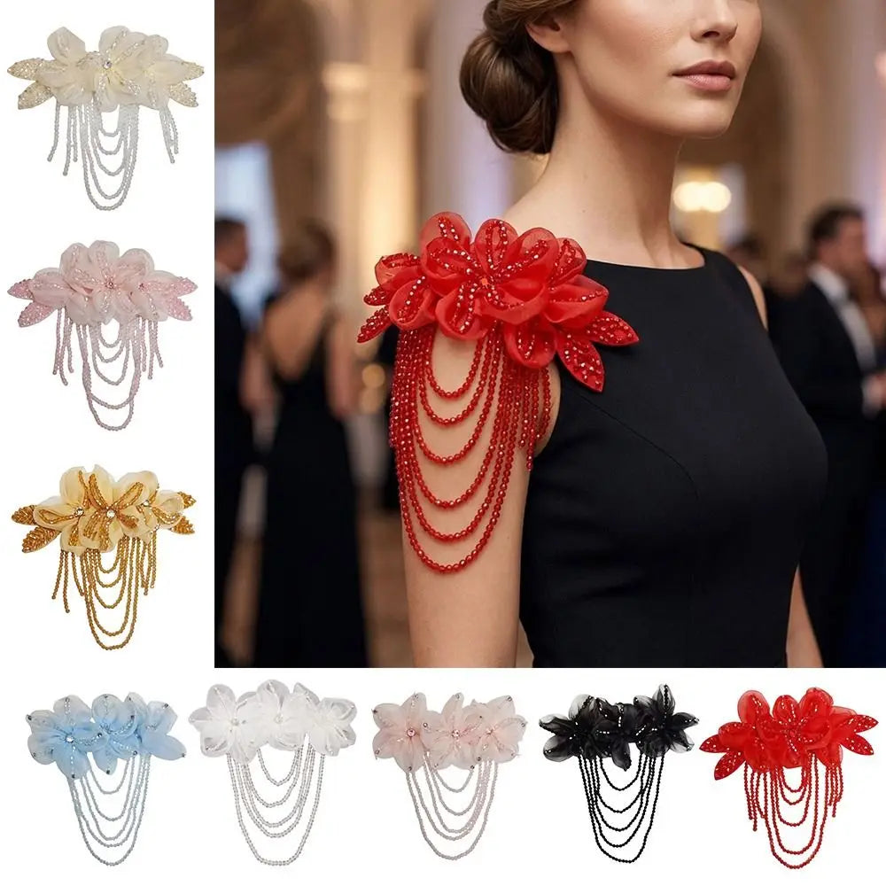 Beaded Flower Patch Crystal Chiffon Shoulder Tassel Epaulet Shoulder Tassel Epaulet Axl
