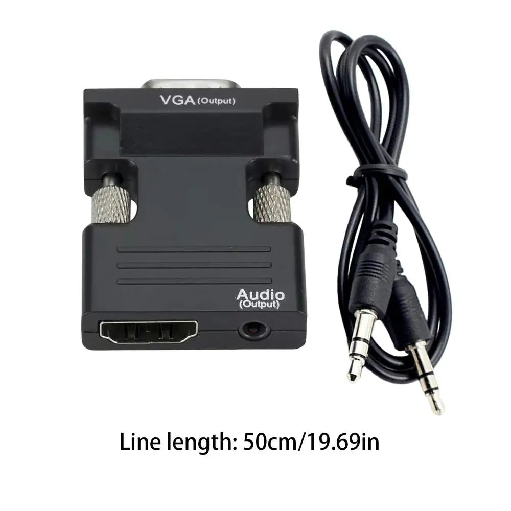 HDMI to VGA Adapter 1080P with 3.5mm Audio – Laptop & Projector Display Adapter Cable Axl Black