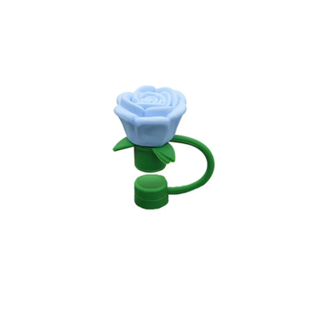 Rose Flower Silicone Straw Cover Cap – 10mm BPA-Free Topper Straw Cover Cap Axl Blue
