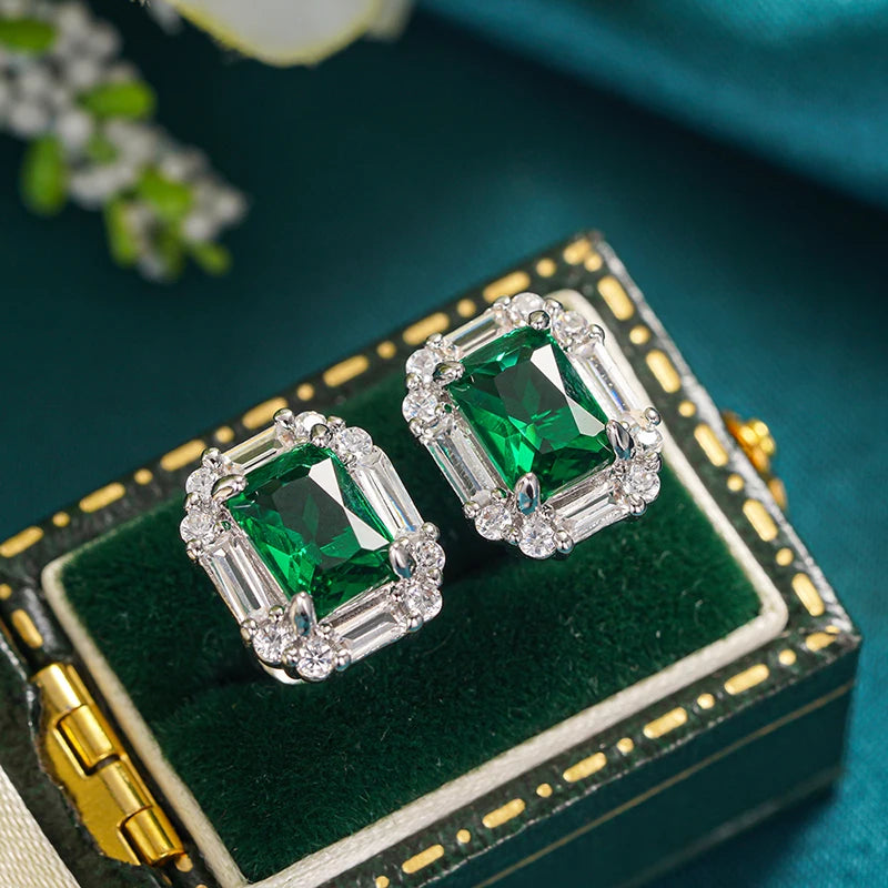 Huitan Green Cubic Zirconia Stud Earrings | Geometric Fashion Stud Earrings Axl