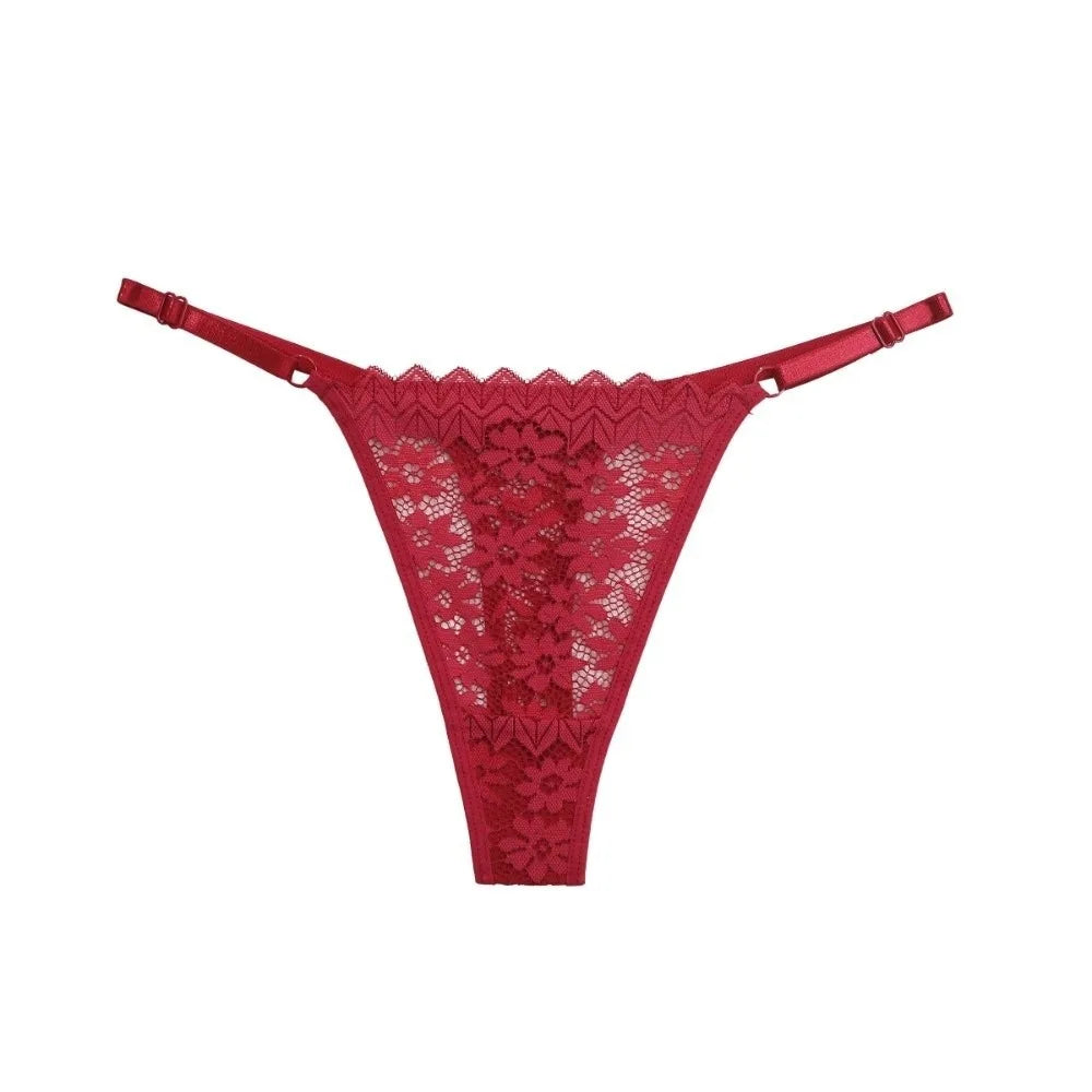 Women's Low-Rise Lace Thong Panties – Soft Traceless Briefs Lace Thong Panties Axl Dark Red M 1pc-1pc-