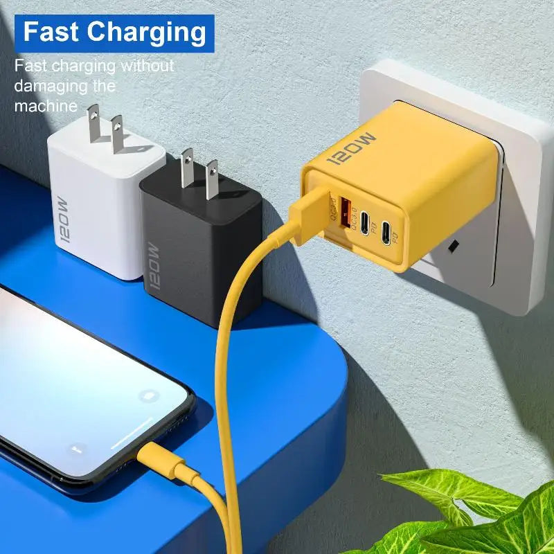 4-Port 120W USB-C Fast Charger – PD & QC3.0 | EU US UK USB Charging Station Axl