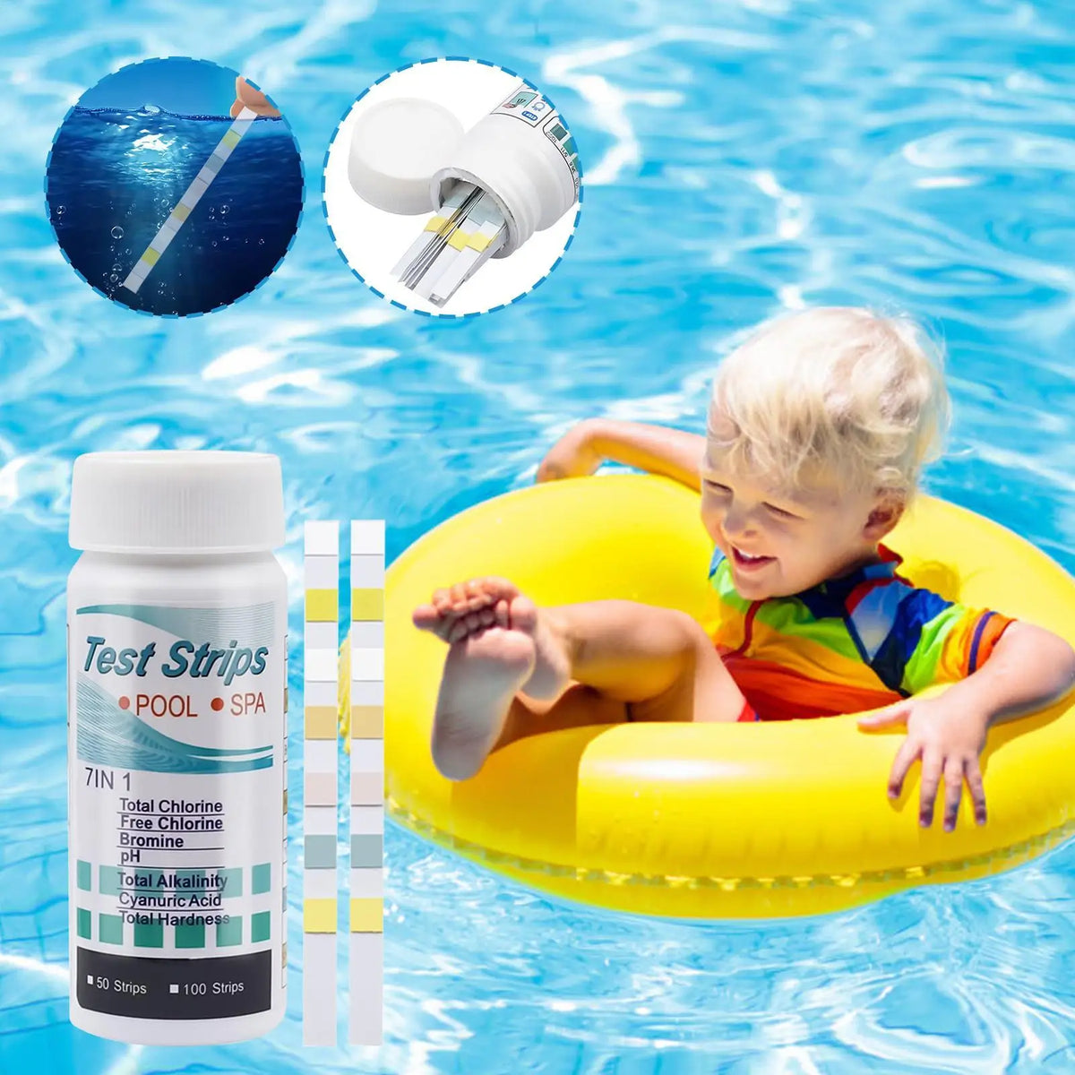 100-Pack 7-in-1 Aquarium Water Test Strips – pH Pool & Spa Kit Water Test Strips Axl