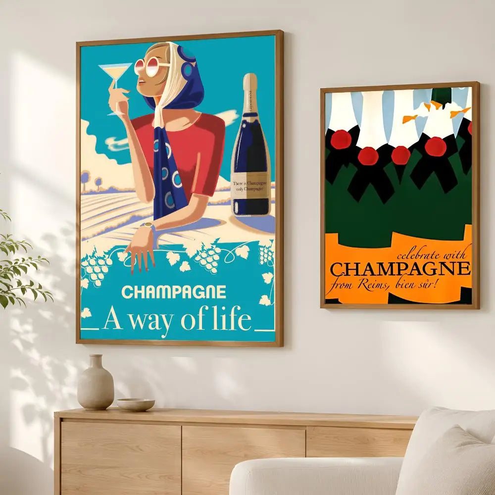 Wine Champagne Region Map Poster – Waterproof Self-Stick Wall Art Wall Art Poster Axl