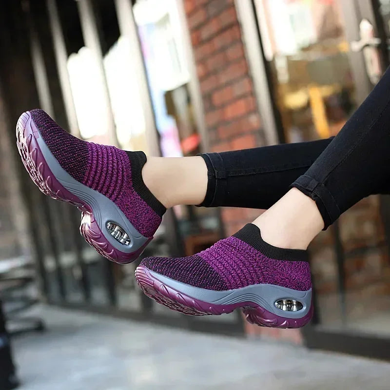Mesh Slip-On Platform Sneakers – Air Cushion Walking Shoes Platform Slip-On Sneakers Axl
