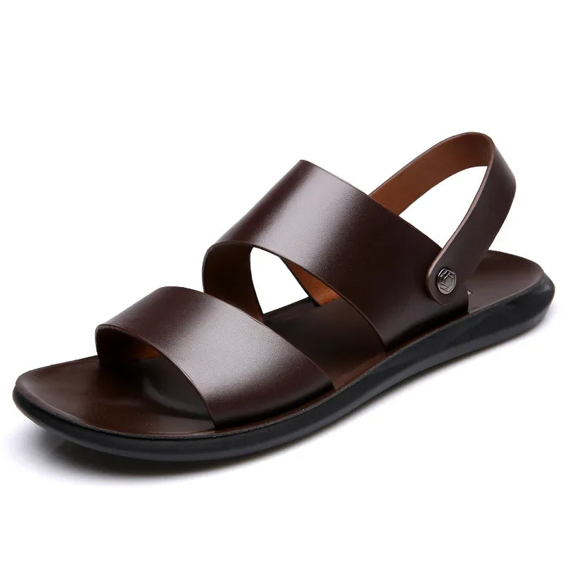 YBQJOO Men's Genuine Leather Gladiator Sandals | Non-Slip Men's Leather Sandals Axl Brown 38