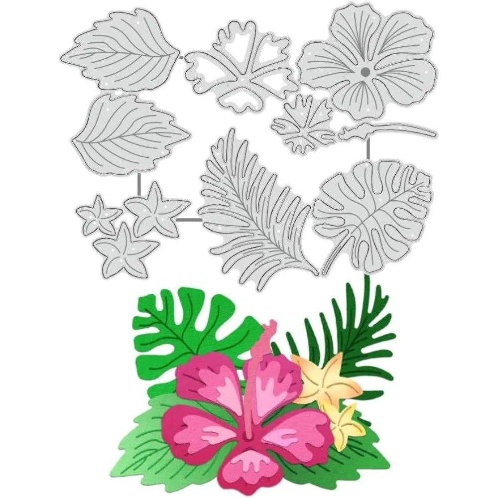 Hibiscus Cutting Dies – Flower & Jungle Leaf Stencils for Crafts Cutting Dies Stencils Axl AECH04-18952