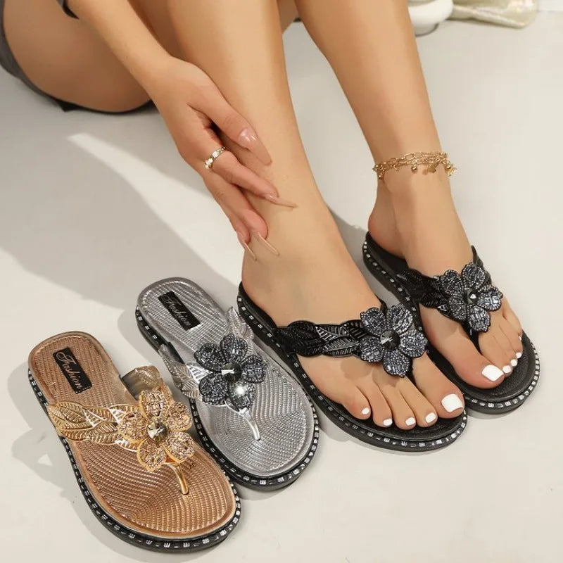 Women's Crystal Maple Leaf Toe Post Flip Flops | Beach Slippers Women's Flip Flops Axl