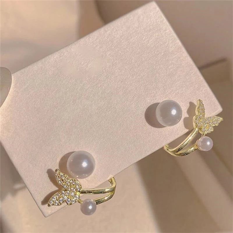 Vintage Pearl Rhinestone Flower Stud Earrings for Women Stud Earrings Axl N10