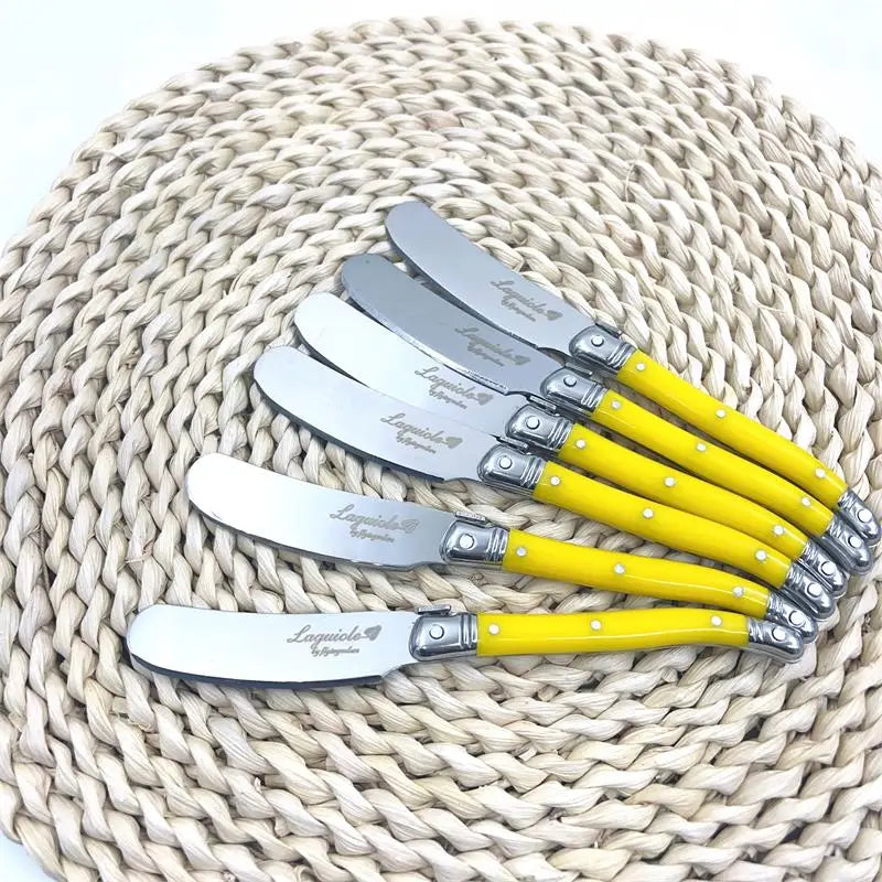 Laguiole Butter & Cheese Spreader Knife Set | Stainless Steel Cheese Spreader Set Axl 6pcs yellow