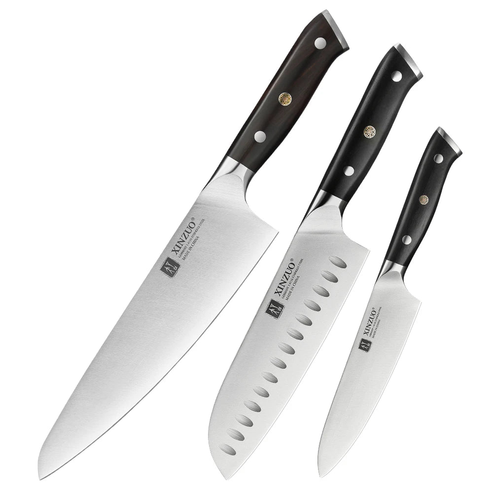 XINZUO Yu 8-Piece Knife Set | 1.4116 Steel & Ebony Handle Kitchen Knife Set Axl 3pcs Knife Set