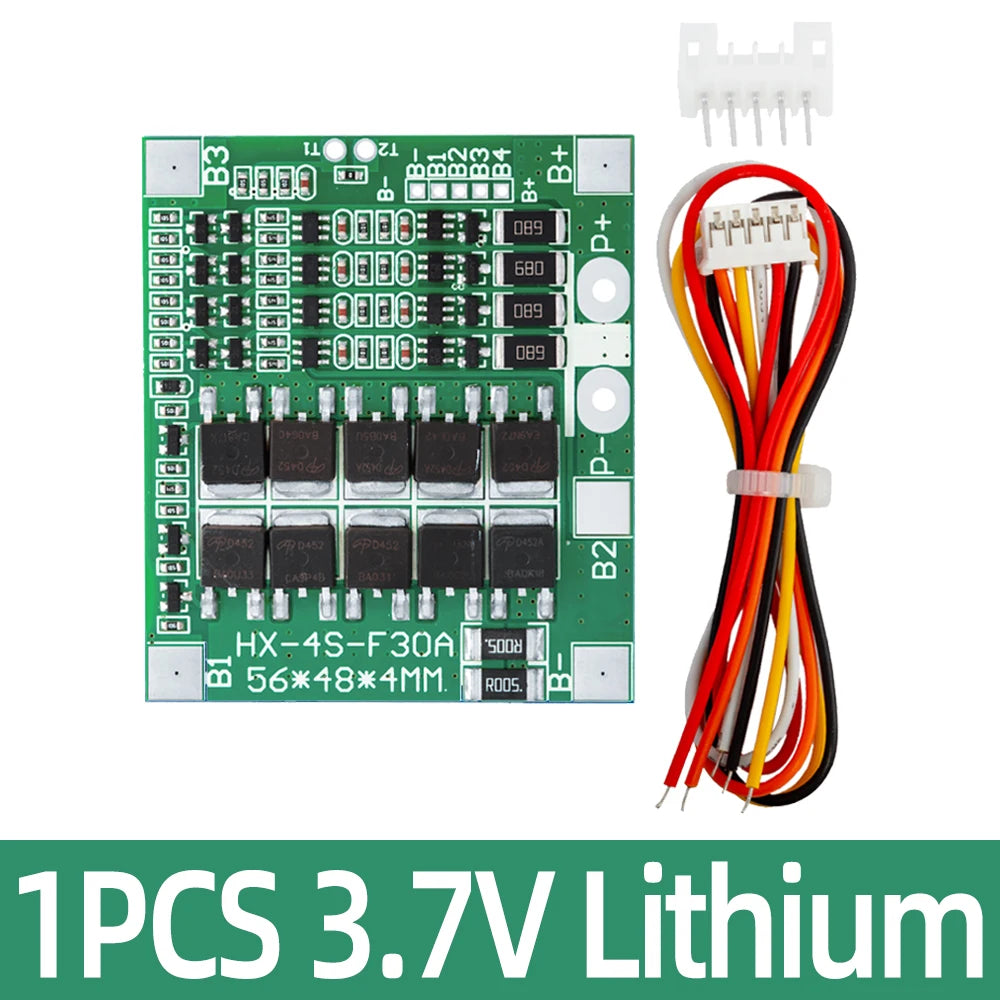 4S 30A BMS LiFePO4 Lithium Battery Protection Board with Balance Battery Protection Board Axl Green 3.7V Lithium