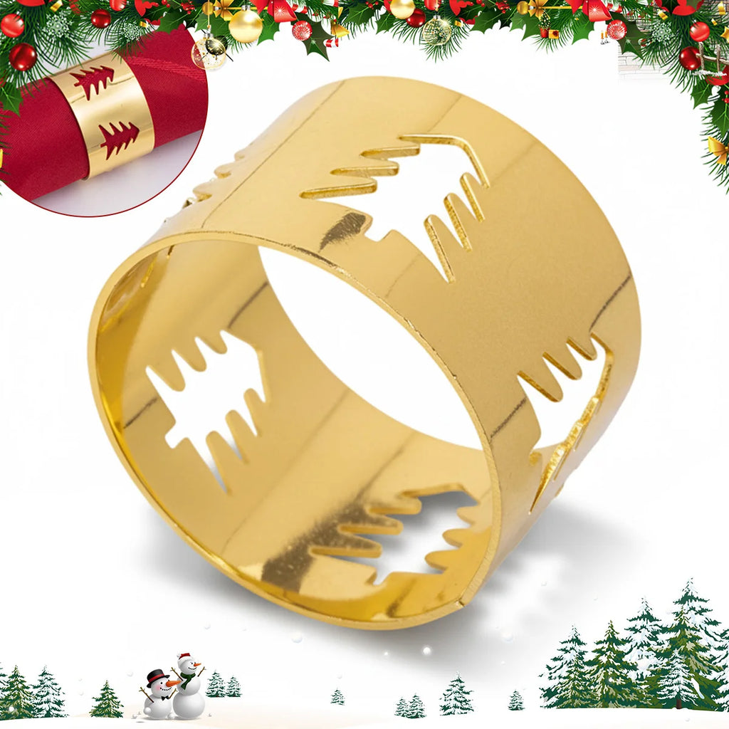 Christmas Napkin Rings Set of 6 – Gold Metal Tree Table Decor Napkin Rings Set Axl