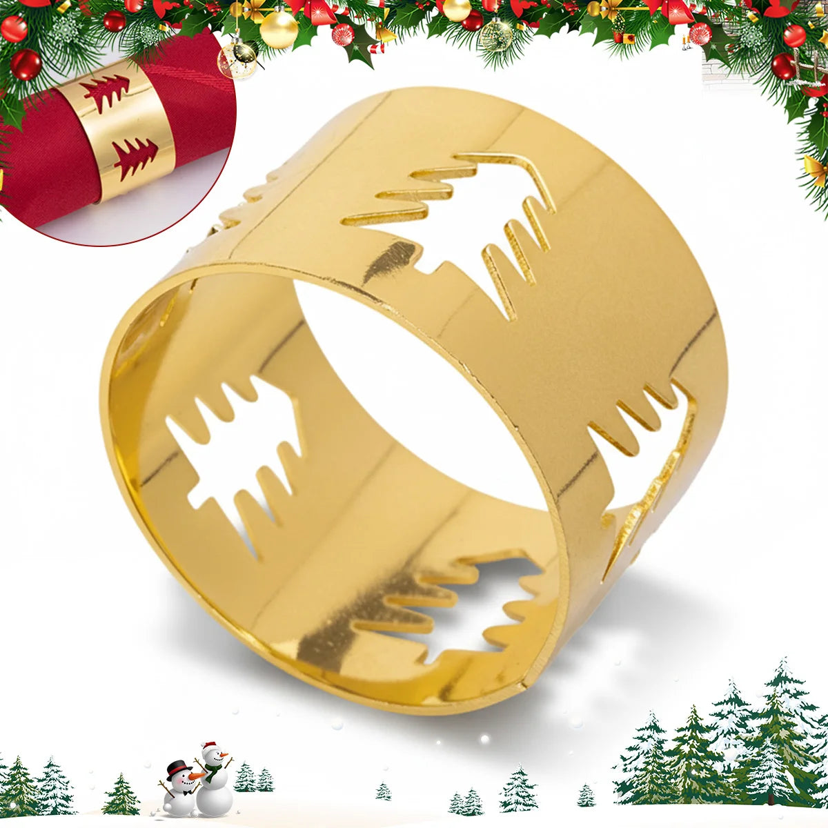 Christmas Napkin Rings Set of 6 – Gold Metal Tree Table Decor Napkin Rings Set Axl