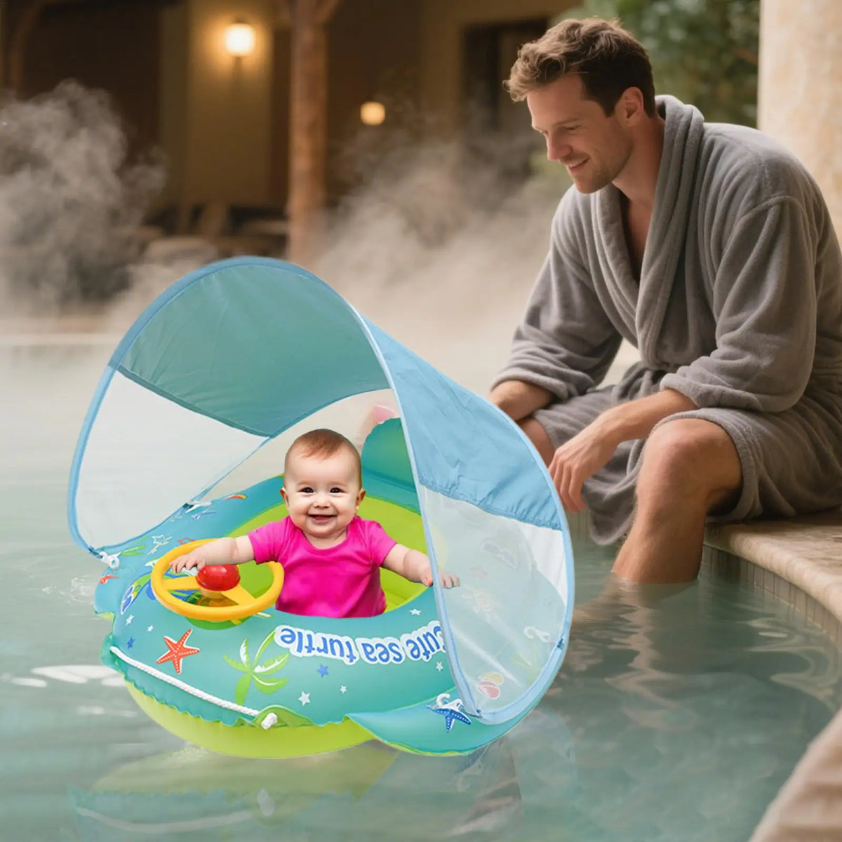 Kids Inflatable Pool Float with Sunshade Canopy | Swim Seat Ring Inflatable Pool Float Axl