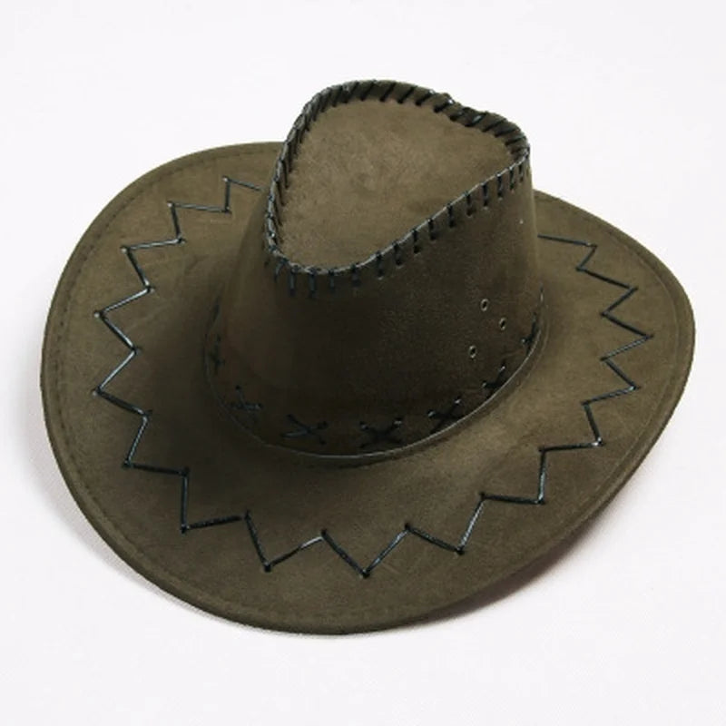 Wide Brim Western Cowboy Hat – Unisex Faux Suede Sun Hat Western Cowboy Hat Axl armygreen