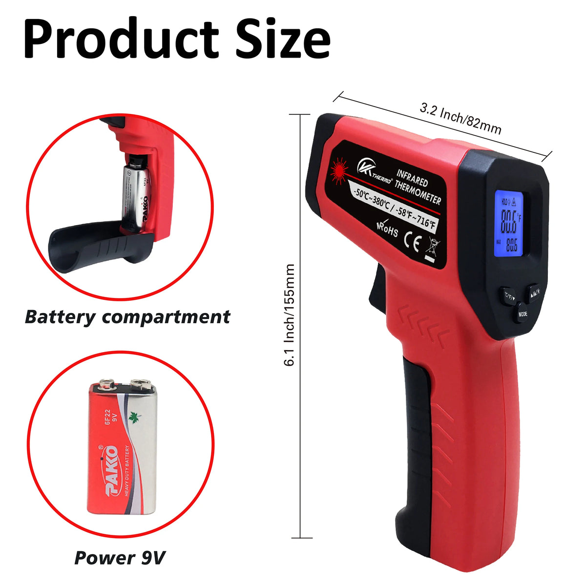 Digital Infrared Thermometer Gun | Non-Contact -50~380°C LCD Infrared Thermometer Gun Axl