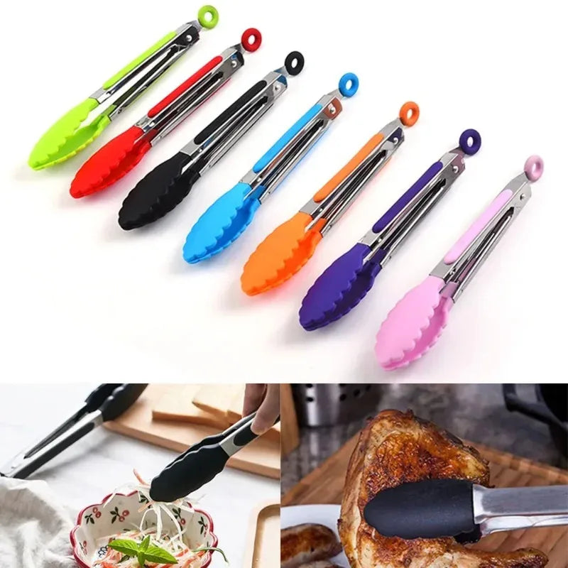 Stainless Steel Silicone Food Tongs – Heat-Resistant 2-Pack Kitchen Cooking Tongs Axl