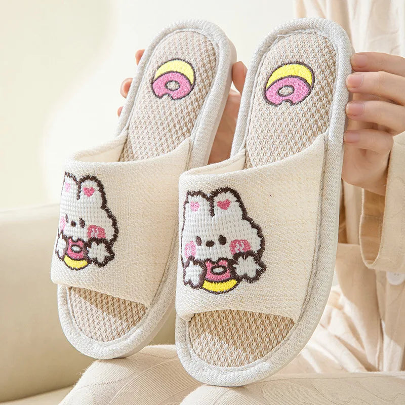 Women's Linen Indoor Slippers – Flat Non-Slip Lightweight Slides Indoor Slippers Axl