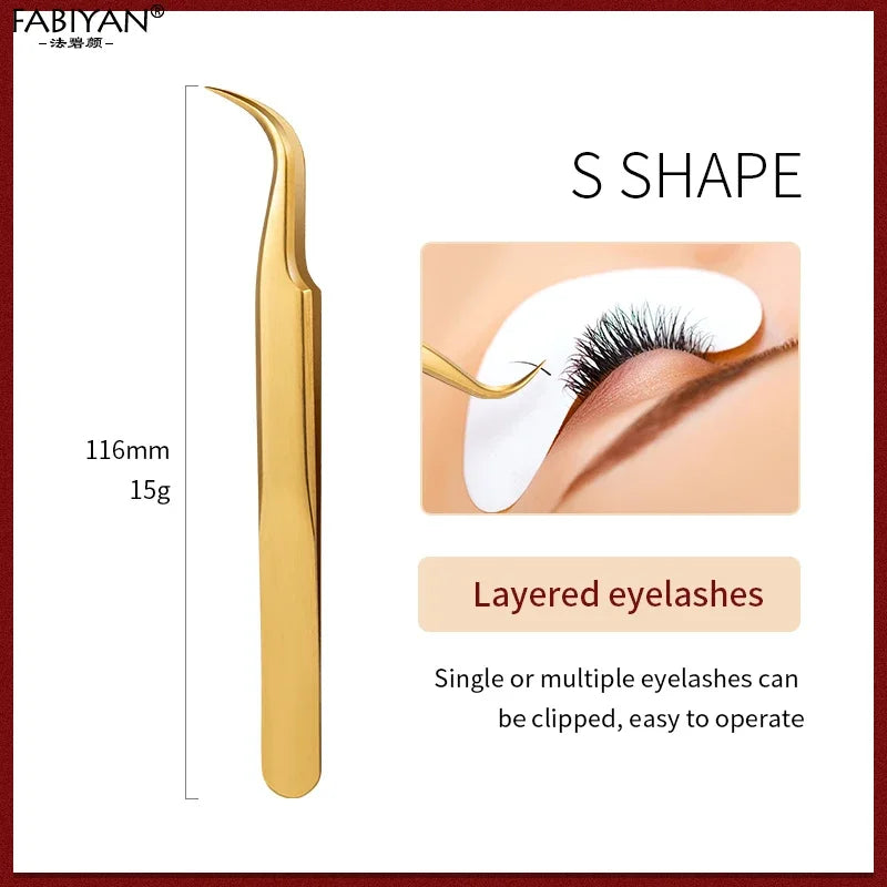 Stainless Steel Eyelash Tweezer – Lash Extension & Nail Art Tool Eyelash Tweezer Axl Gold S Shape-1