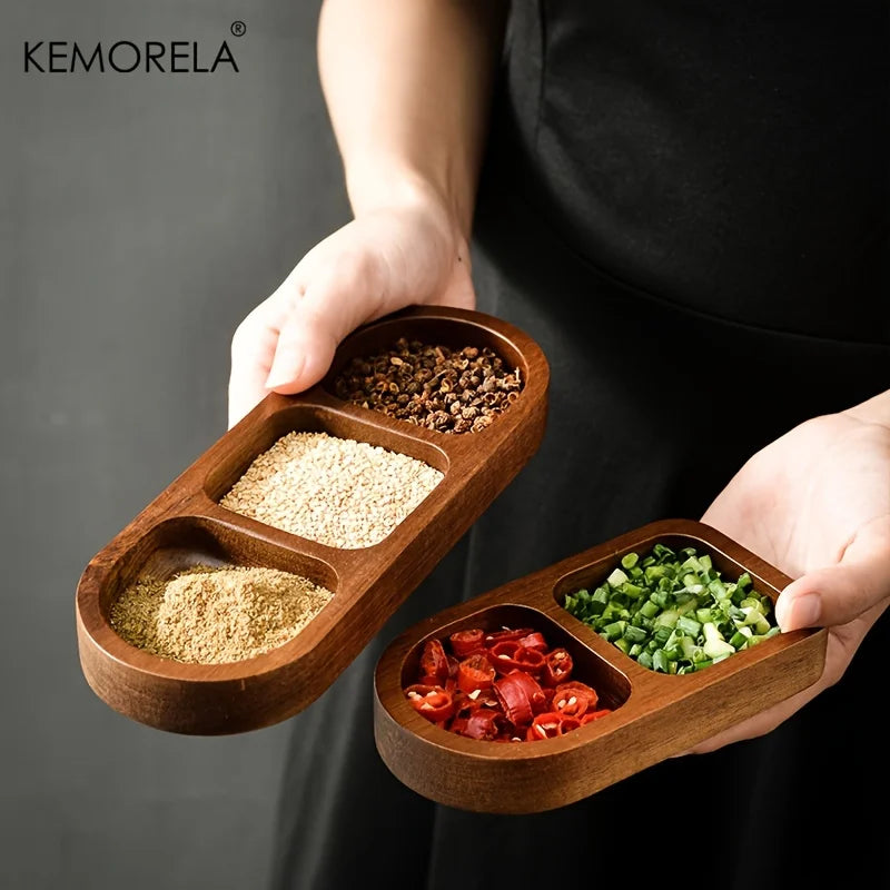 Solid Wood Condiment Tray – 2/3 Grid Sushi & Sauce Plate Wooden Serving Tray Axl
