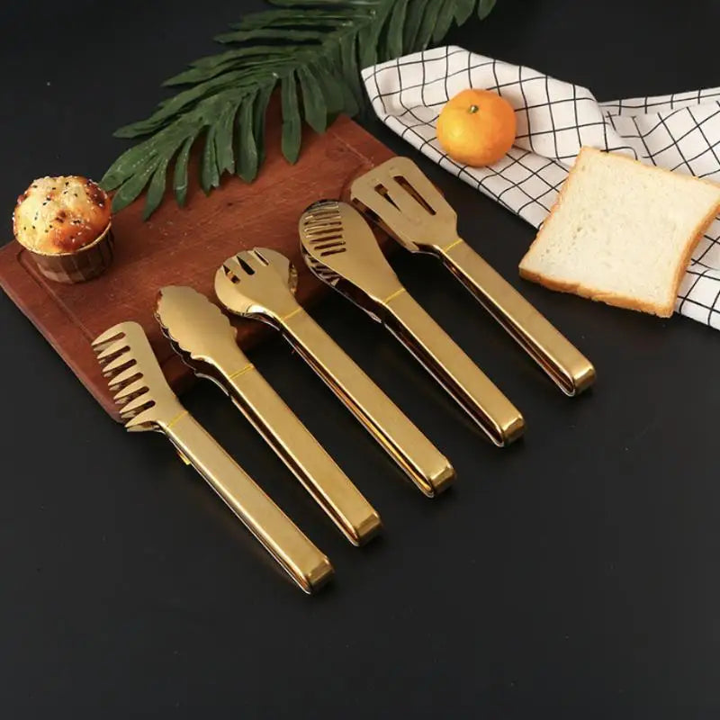 Gold Stainless Steel Food Tongs – Multi-Style Kitchen Serving Kitchen Serving Tongs Axl