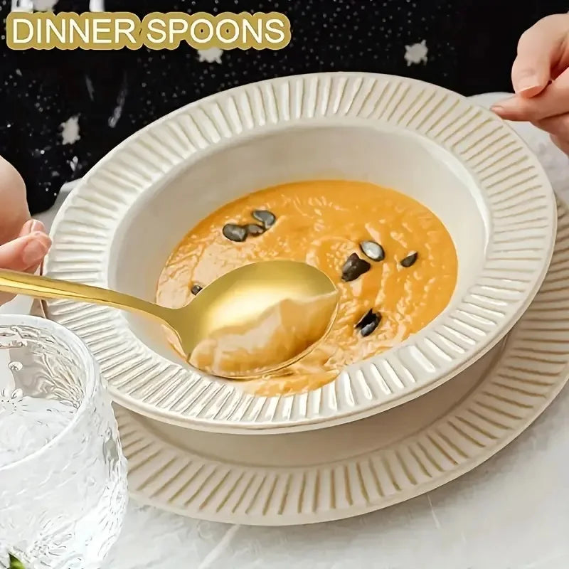 12-Piece Golden Stainless Steel Dinner & Dessert Spoons Set Flatware Spoon Set Axl