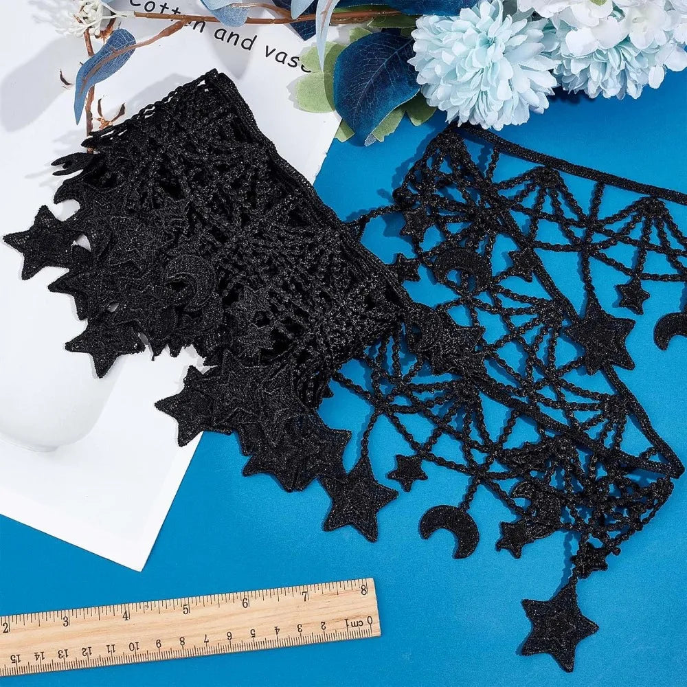 Moon Star Black Lace Trim 3 Yards | Polyester Sewing Ribbon Decorative Lace Trim Axl