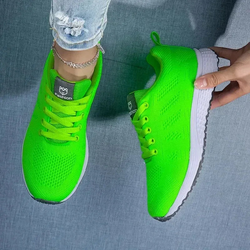 Women's Mesh Breathable Flat Sneakers – Casual Lace-Up Trainers Women's Flat Sneakers Axl green 36