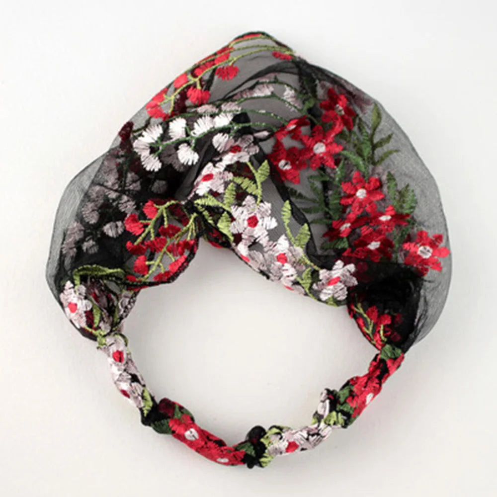 Korean Lace Floral Wide-Brim Turban Headband | Face Wash Hair Band Turban Headband Axl black