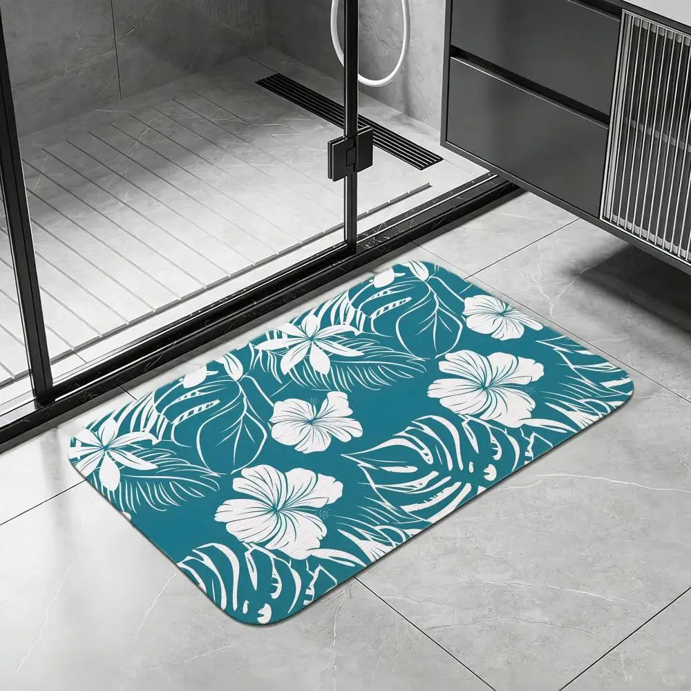 Hawaiian Leaf Diatomite Bath Mat – Quick Dry & Non-Slip Diatomite Bath Mat Axl White7 30x45cm