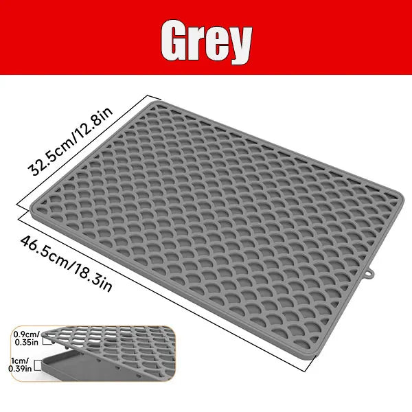 Extra Large Silicone Dish Drying Mat – Double-Layer Non-Slip Dish Drying Mat Axl Grey 46.5x32.5cm