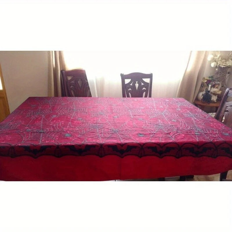 Halloween Lace Spider Web Tablecloth Black 48x96 Inch Halloween Tablecloth Axl