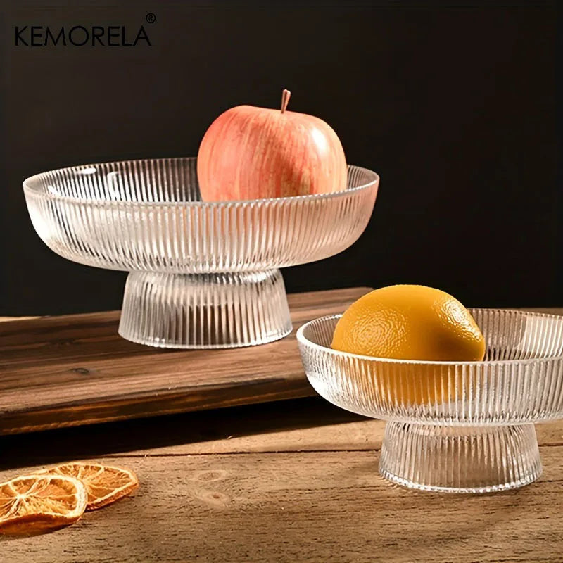 KEMORELA Glass Fruit Bowl with Feet – Striped Snack Tray Glass Fruit Bowl Axl