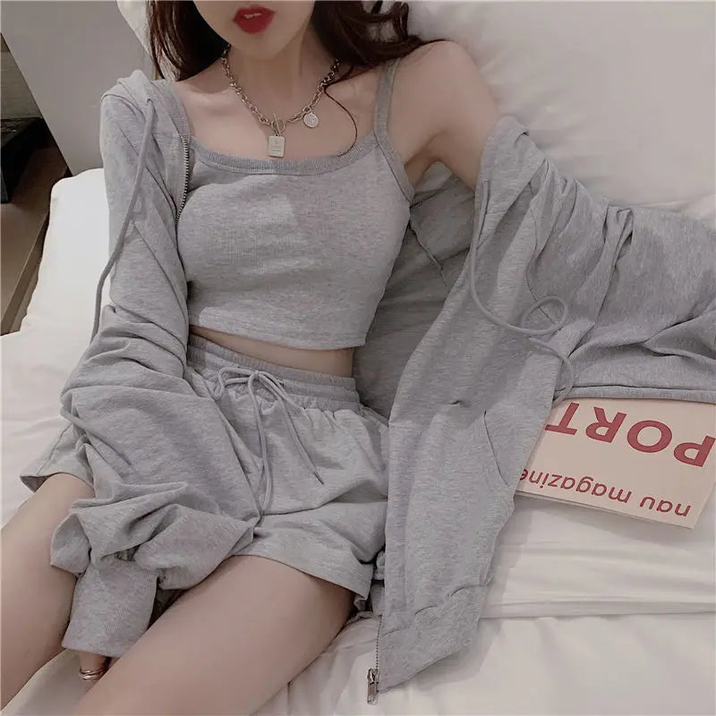 Women's 3-Piece Summer Pajama Set – Sleepwear Shorts & Nightgown Women's Pajama Set Axl